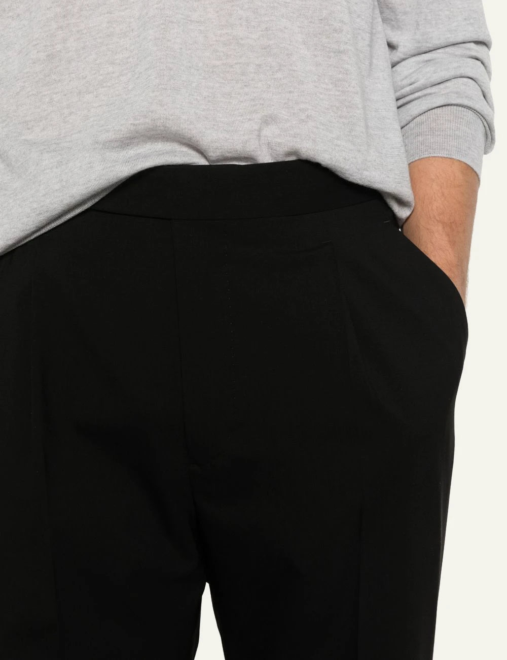 Umit Benan black pleated pants straight leg regular fit front pocket view