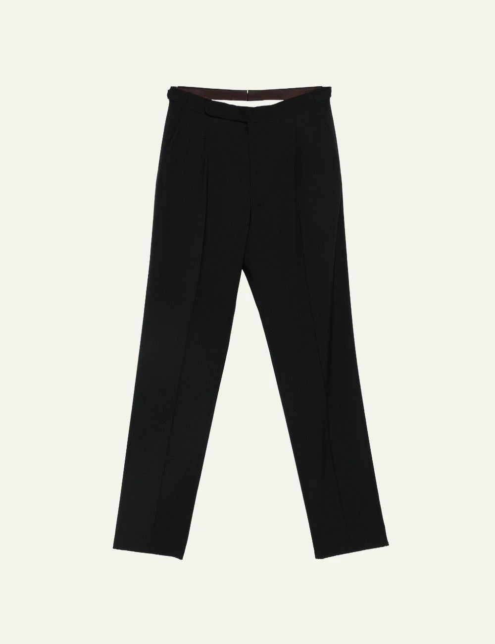 Umit Benan black pleated pants straight leg regular fit front flat view