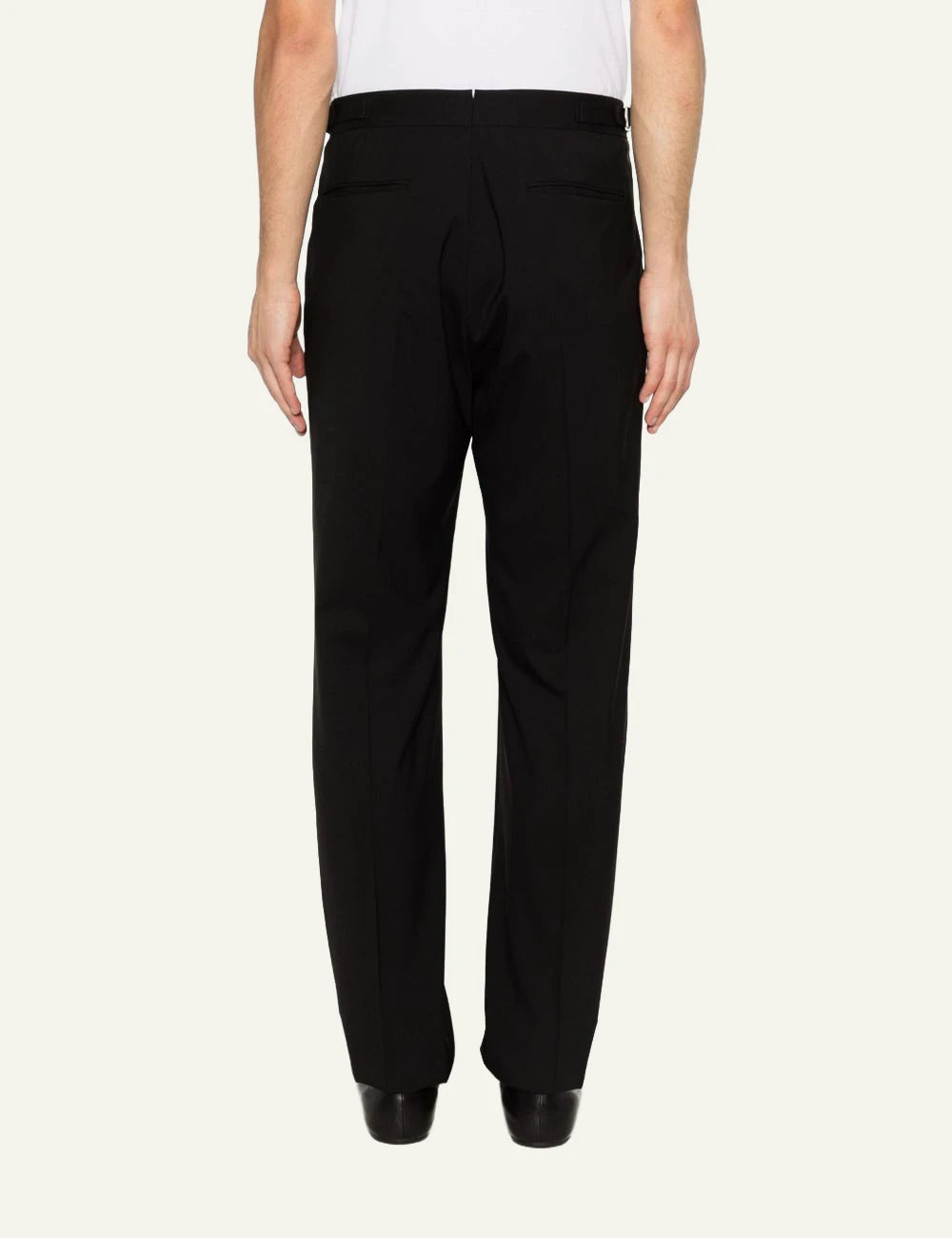 Umit Benan black pleated pants straight leg regular fit back flat view