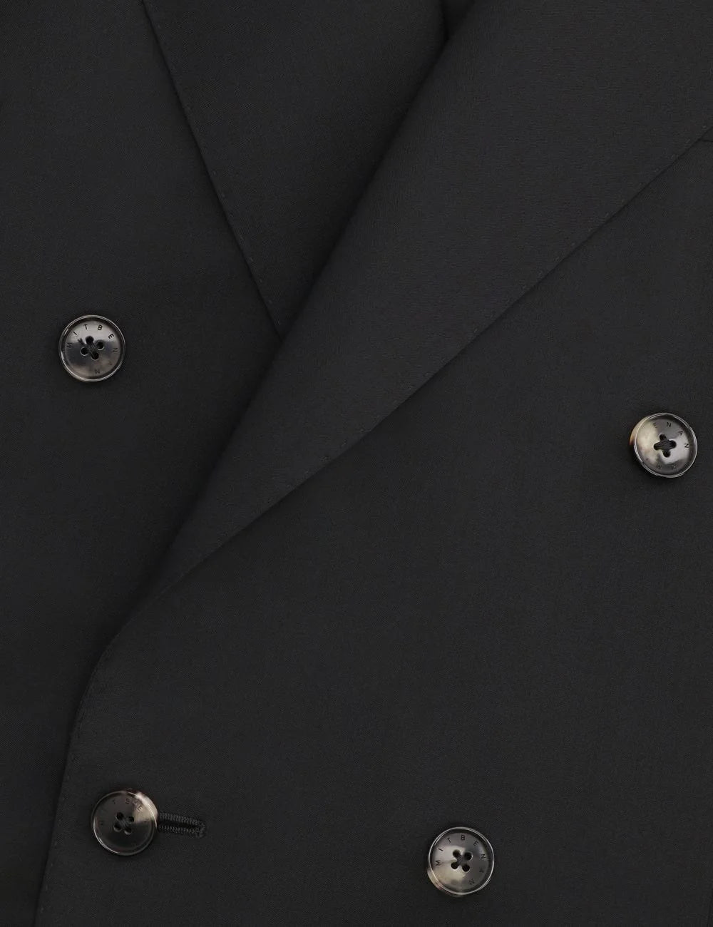Umit Benan double breasted wool blazer black tailored fit front detail view
