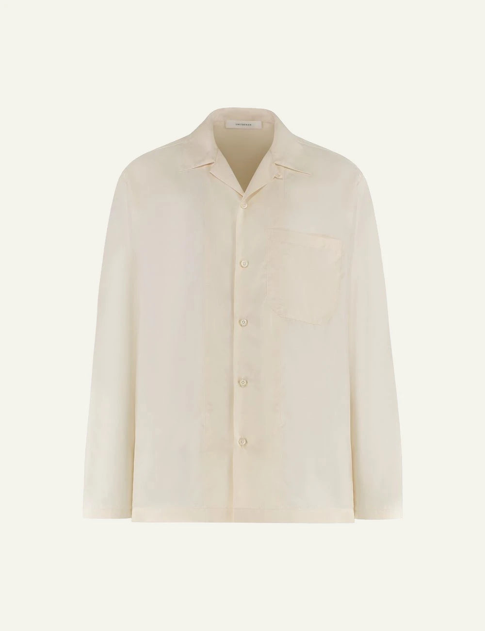 Umit Benan Havana silk shirt cream relaxed fit front flat view