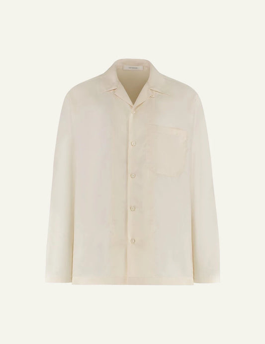 Umit Benan Havana silk shirt cream relaxed fit front flat view