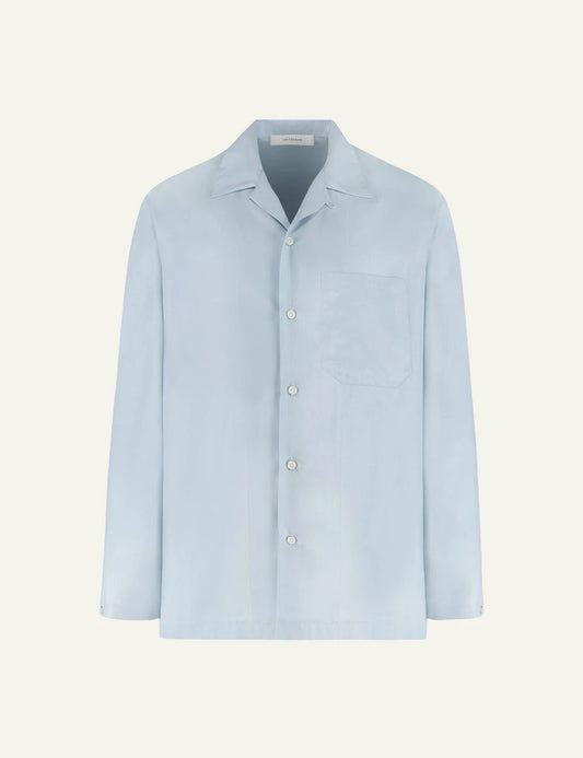 Umit Benan Havana silk shirt light blue relaxed fit front flat view