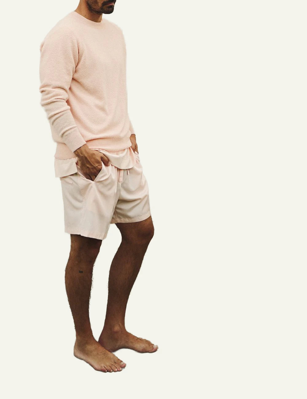 Umit Benan Julian Paradiso silk shorts light pink relaxed fit side view