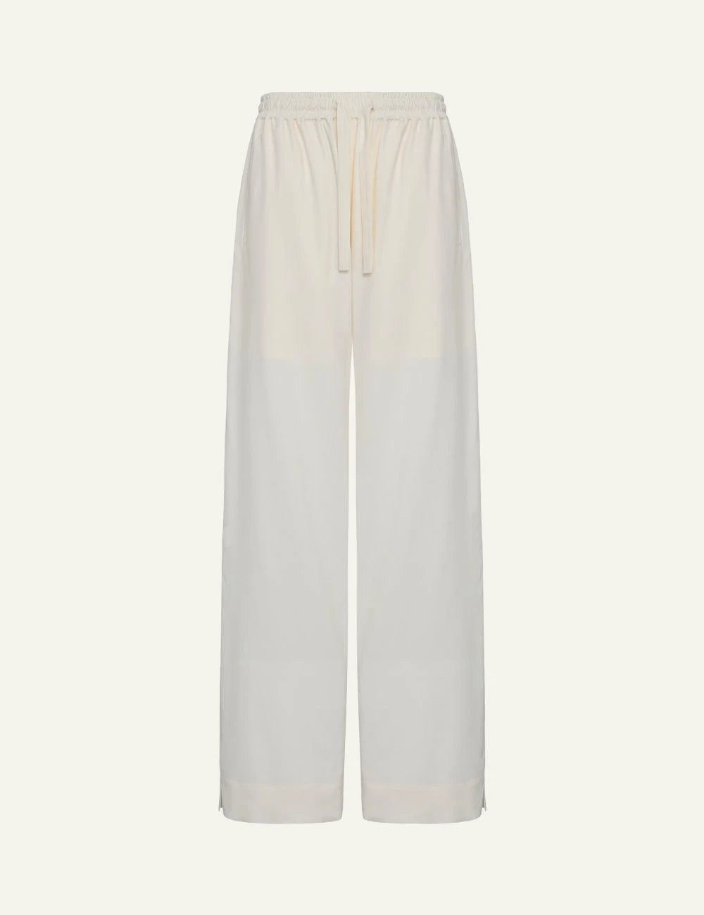 Umit Benan Michelle silk pants beige wide leg drawstring waist front flat view