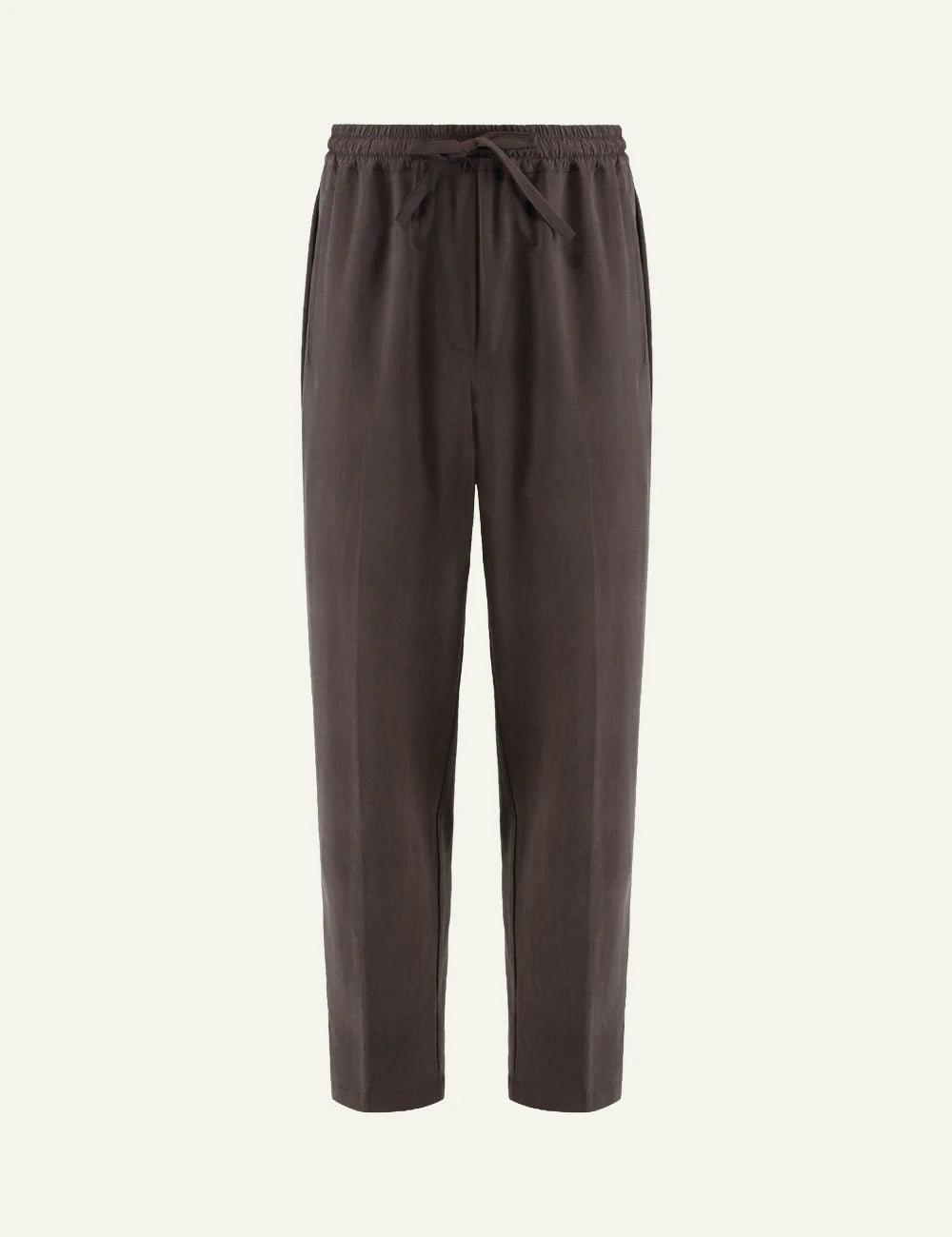Umit Benan Selly silk pants brown relaxed fit front flat view