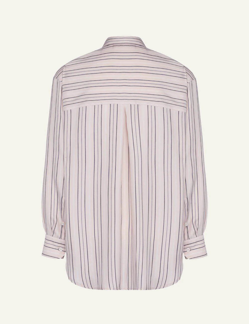 Umit Benan striped silk shirt beige loose fit back flat view