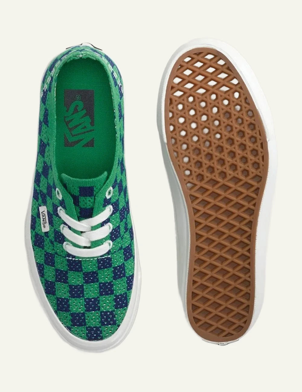 vans authentic sneakers green blue checkerboard top view
