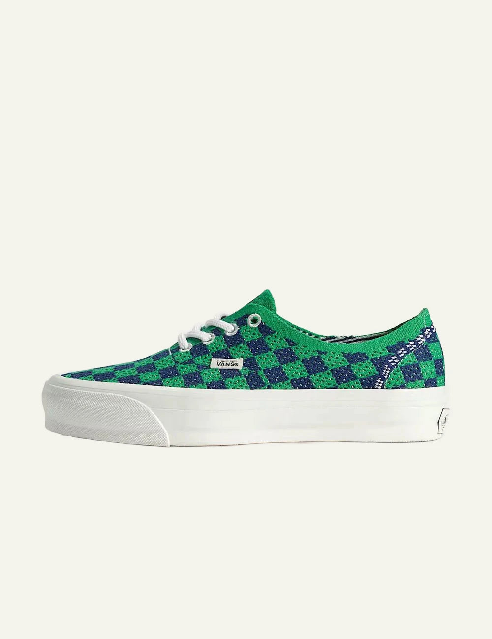 vans authentic sneakers green blue checkerboard profile view
