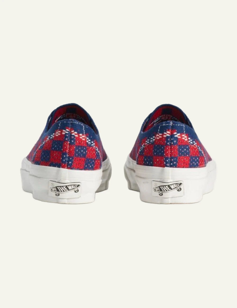 vans authentic sneakers red blue checkerboard back view