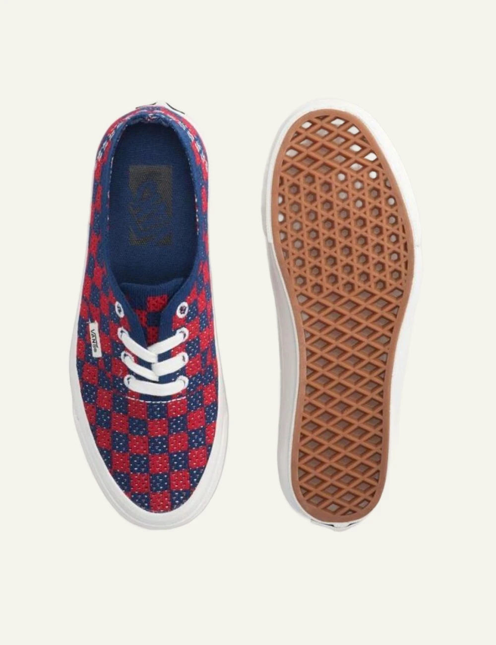 vans authentic sneakers red blue checkerboard top sole view