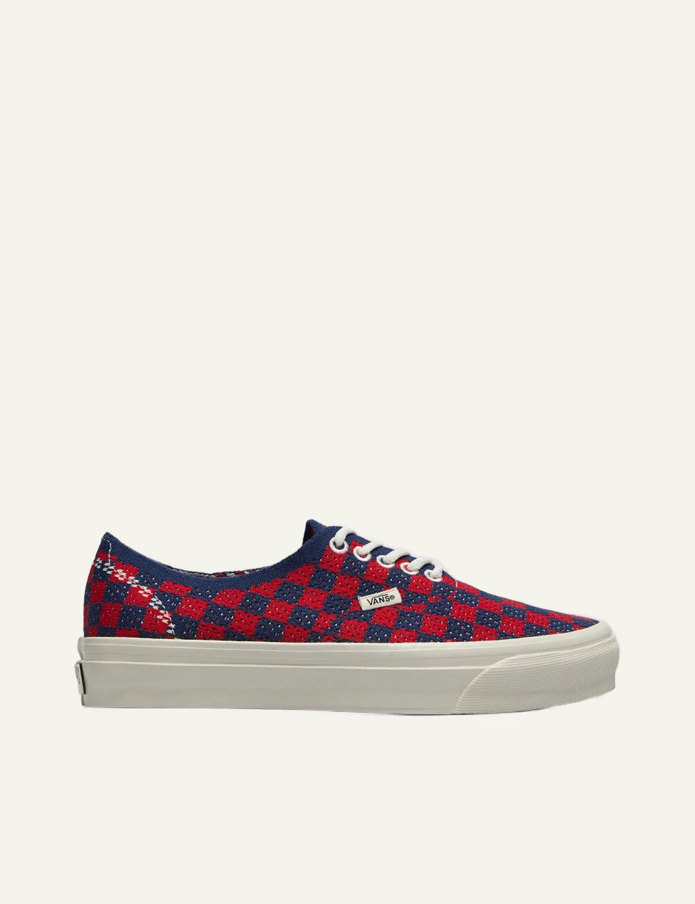vans authentic sneakers red blue checkerboard side view