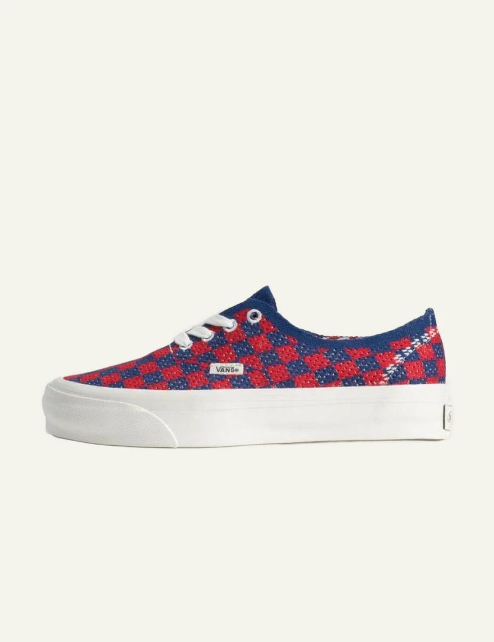 vans authentic sneakers red blue checkerboard profile view