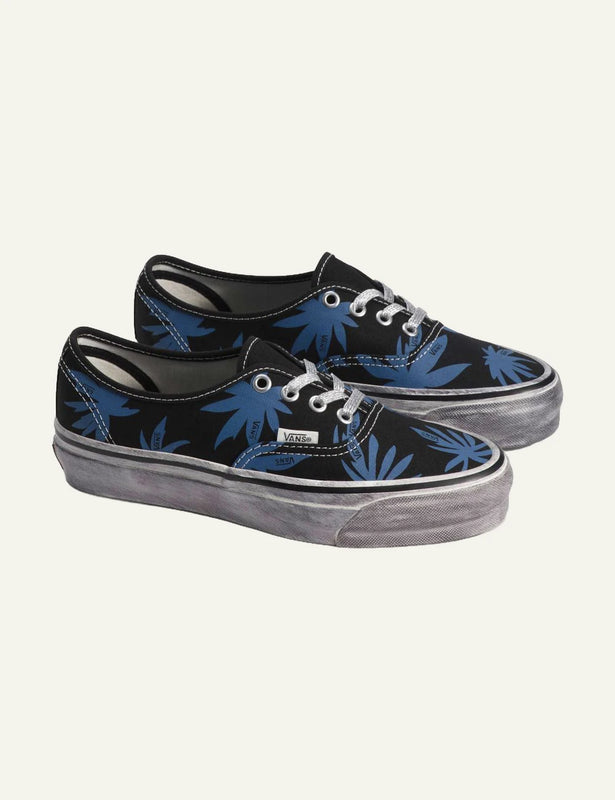 Vans LX Authentic 44 black blue floral canvas sneaker profile view