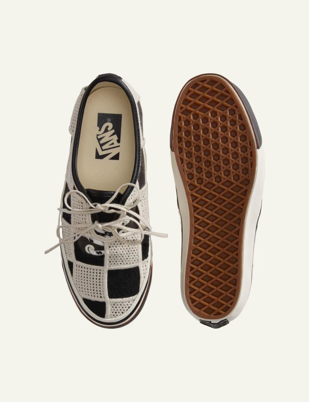 Vans LX Authentic 44 black egret woven leather sneaker top view