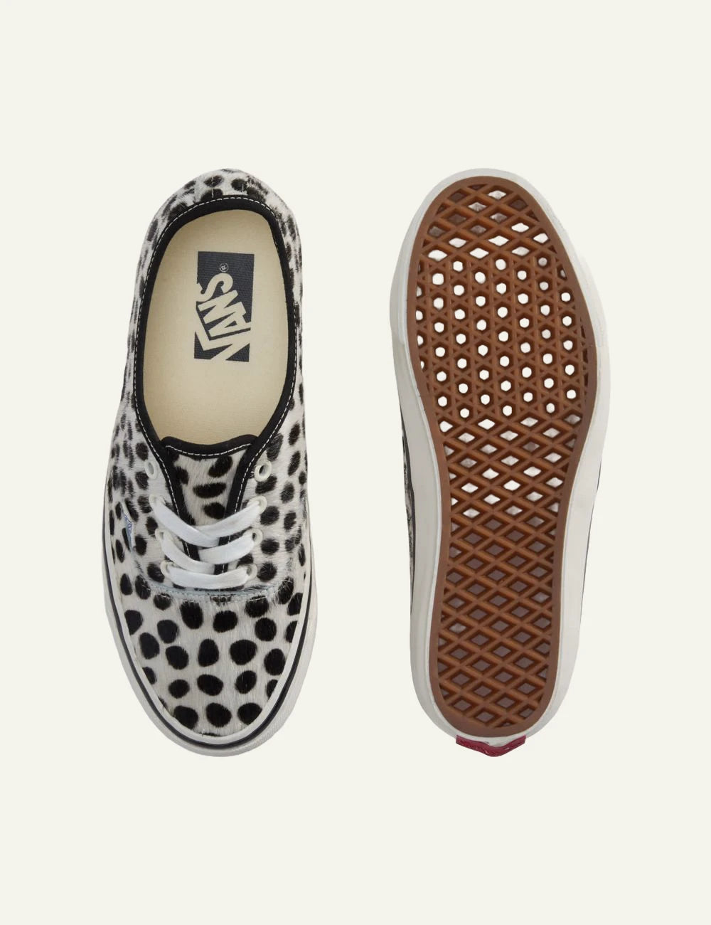 Vans LX Authentic 44 dalmatian pony hair sneaker black white top sole view