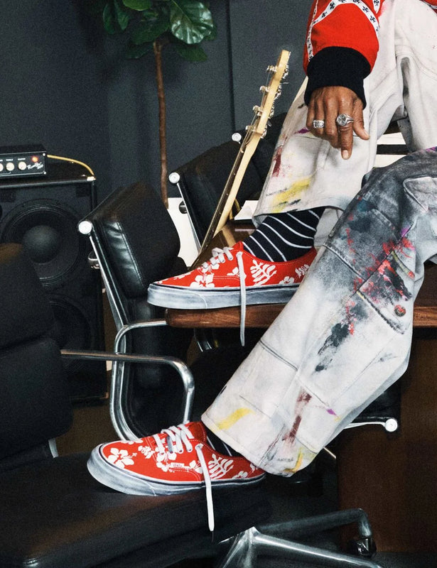 Vans LX Authentic 44 multi red floral canvas sneaker model view
