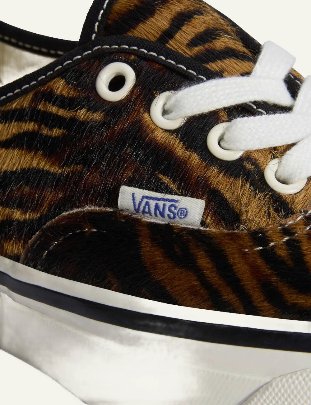 Vans LX Authentic 44 tiger pony hair sneaker side detail view