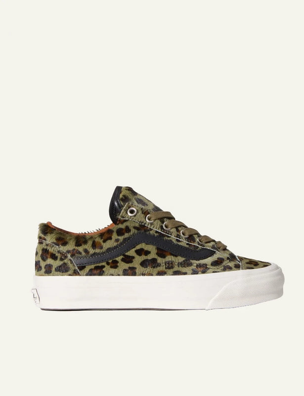 Vans LX Old Skool 36 olive leopard pony hair sneaker side view