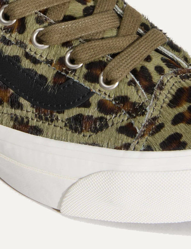 Vans LX Old Skool 36 olive leopard pony hair sneaker detail view