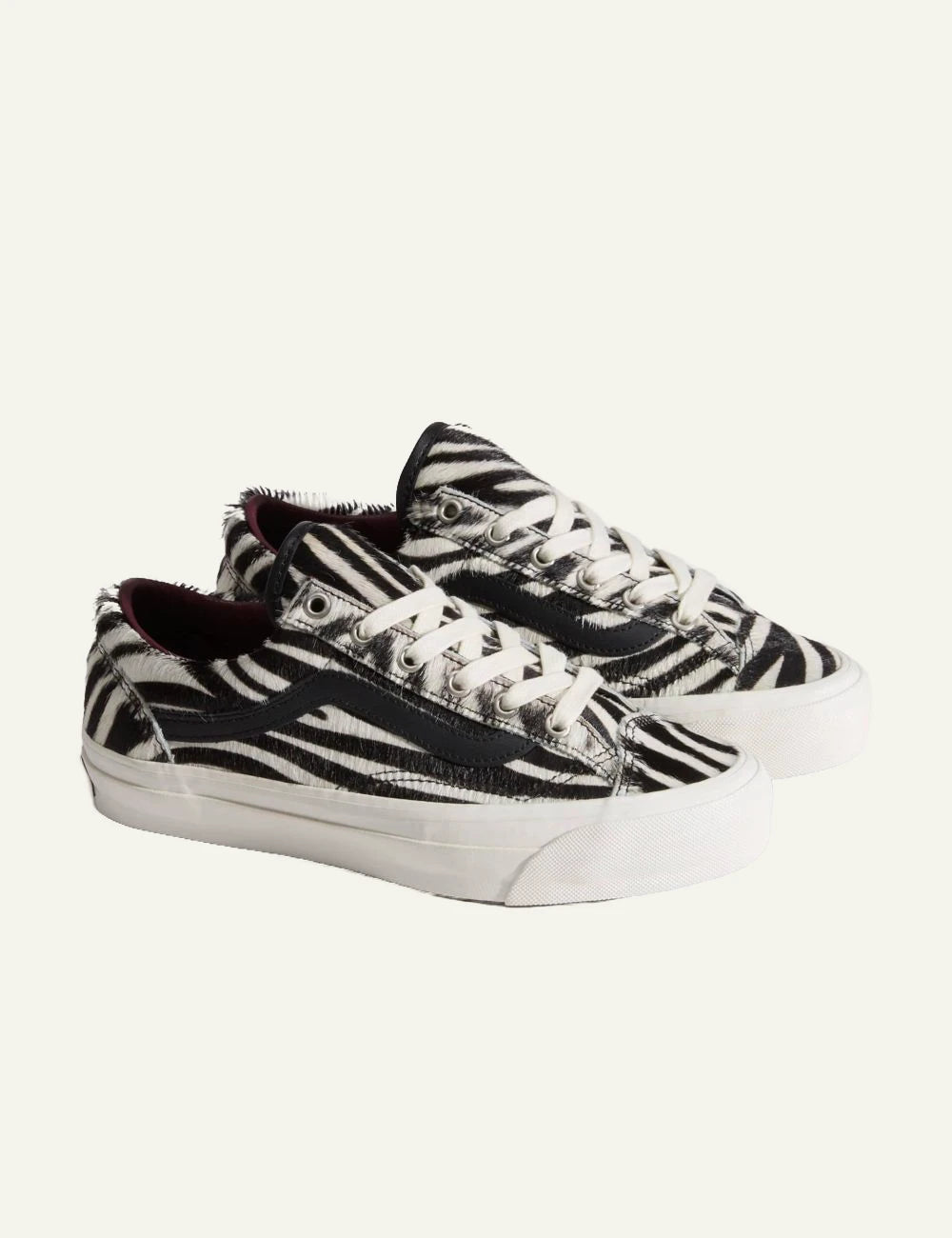 Vans LX Old Skool 36 zebra pony hair sneaker black white profile view
