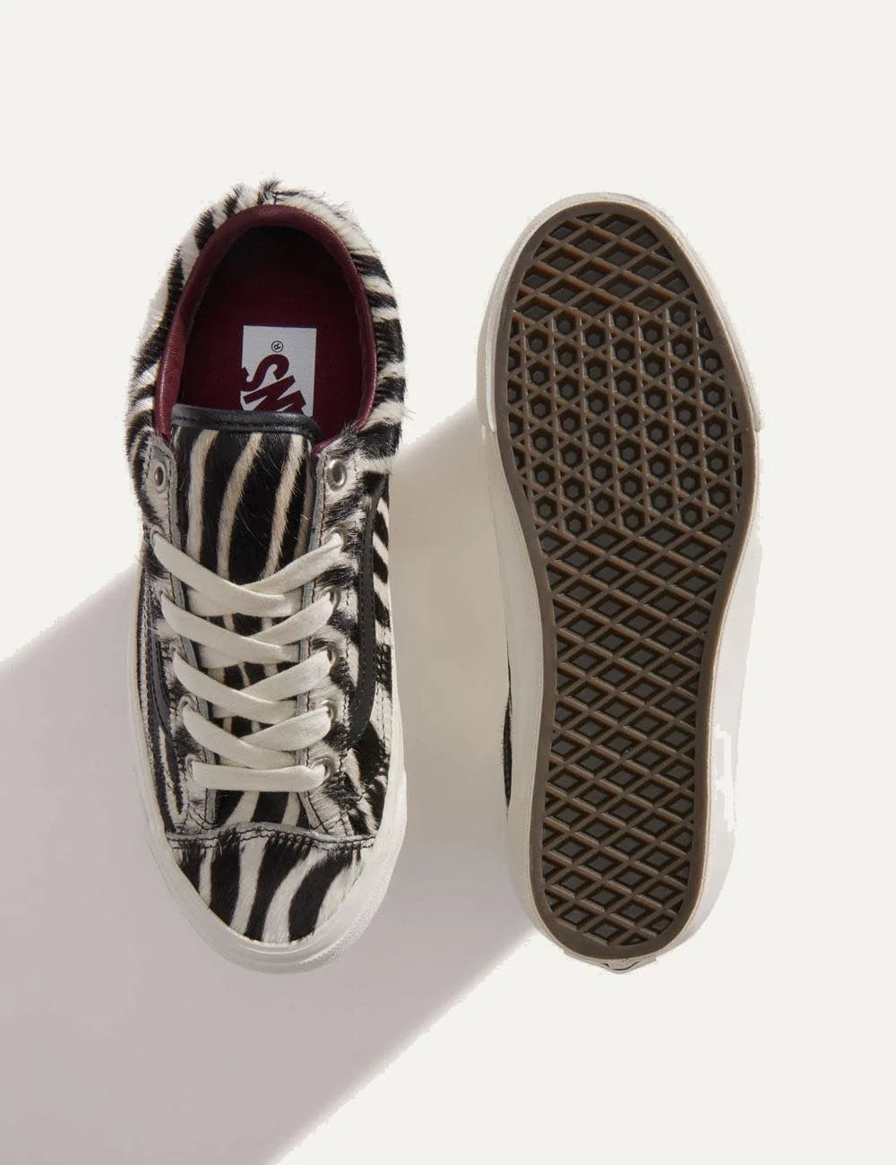 Vans LX Old Skool 36 zebra pony hair sneaker black white top view