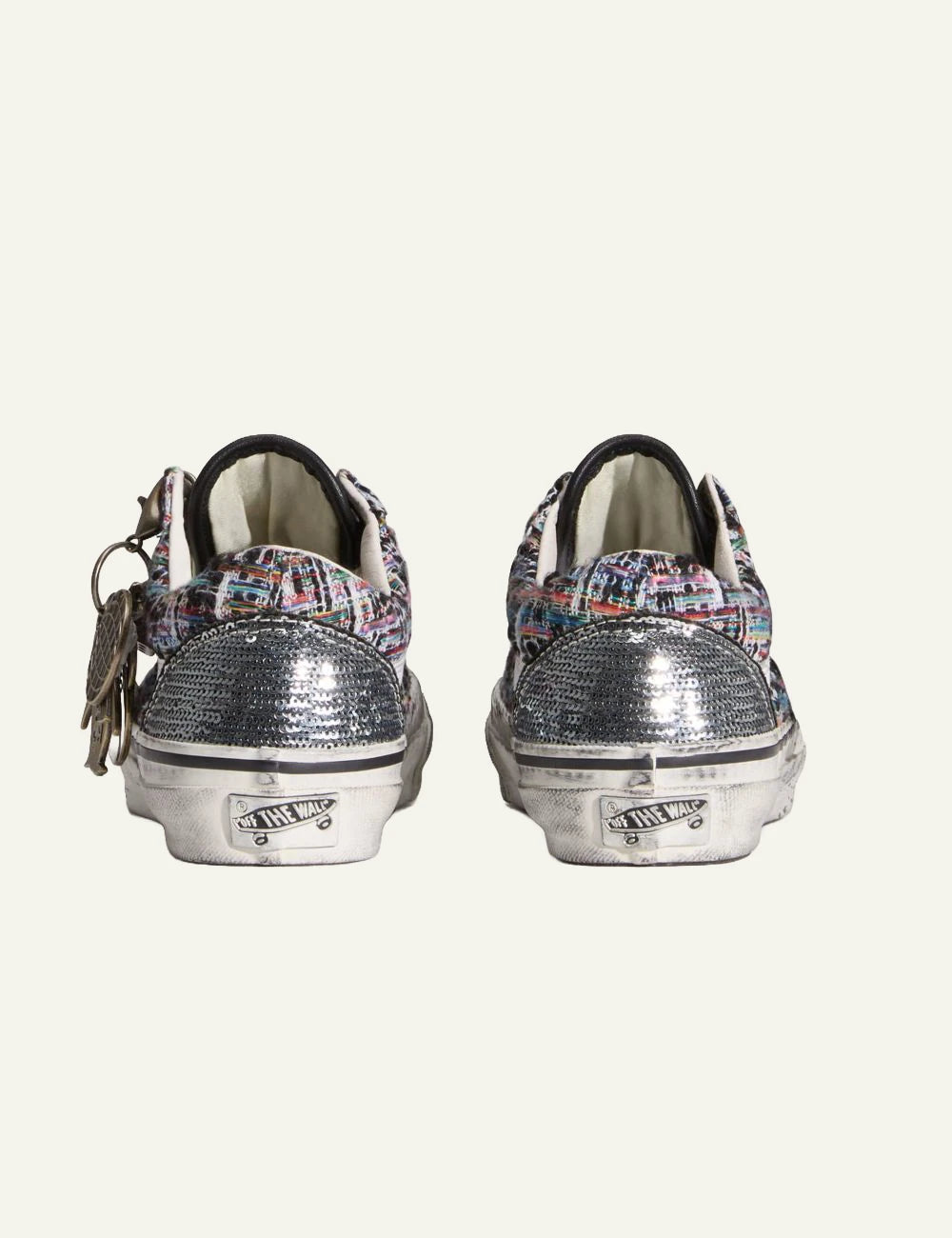 Vans LX Old Skool black gray glitter sneaker back view with charms
