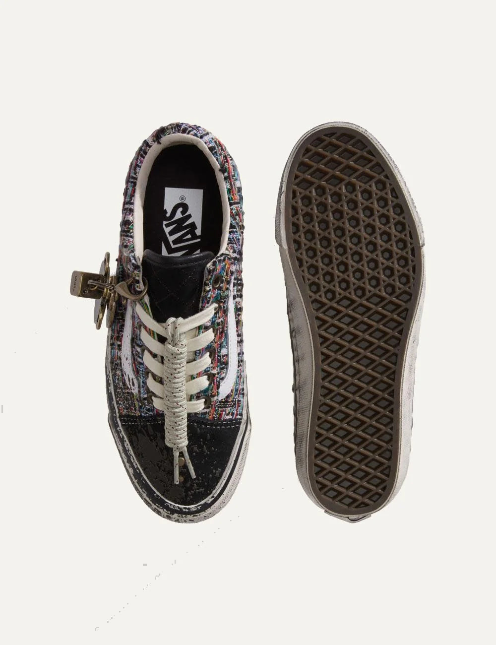 Vans LX Old Skool black gray glitter sneaker top view with charms
