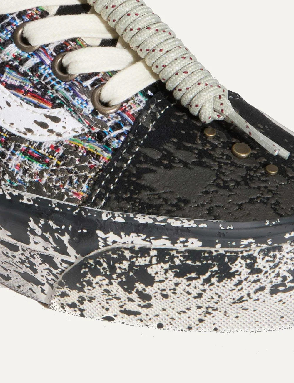 Vans LX Old Skool black gray glitter sneaker detail view with charms
