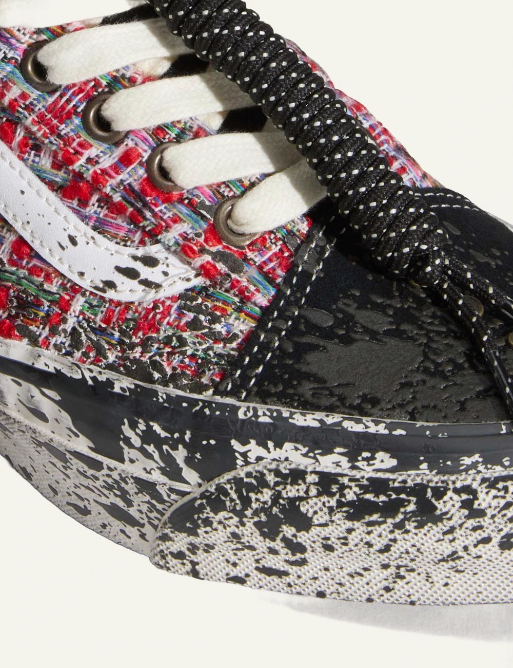 Vans LX Old Skool black multi tweed glitter sneaker detail view with charms