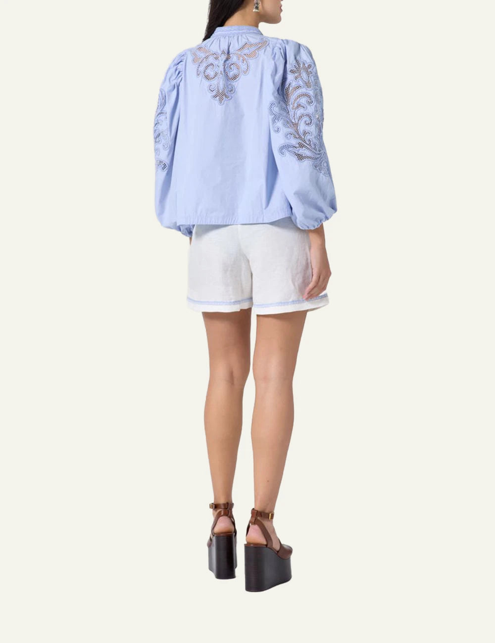 Vareli Shorts Scarlet Poppies Bermuda Off White detail back view
