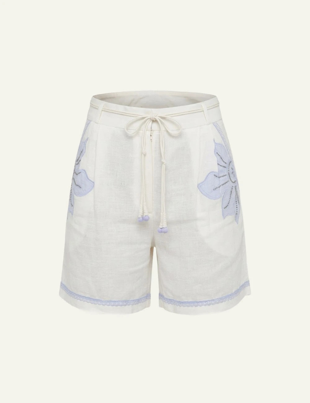 Vareli Shorts Scarlet Poppies Bermuda Off White detail front flat view