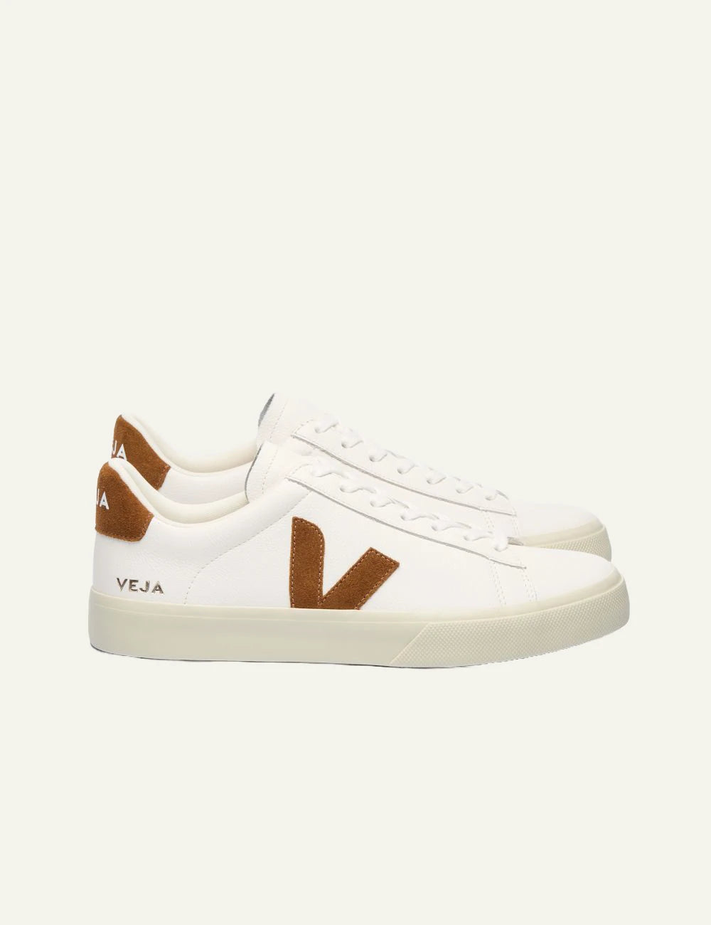 Women's Veja white leather sneakers with brown suede V logo profile