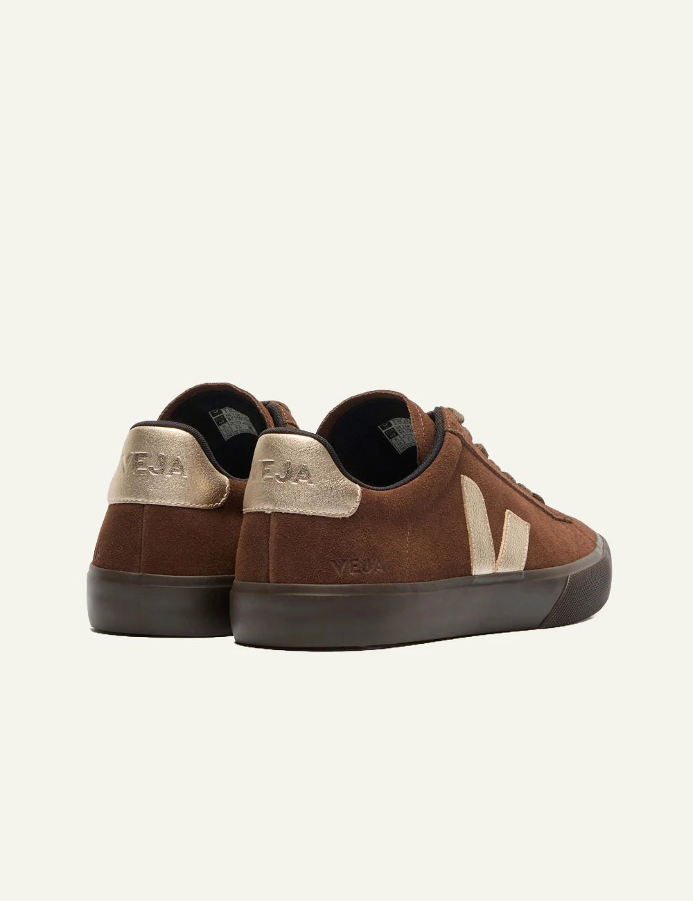 Women's Veja brown suede sneakers with metallic gold V logo back