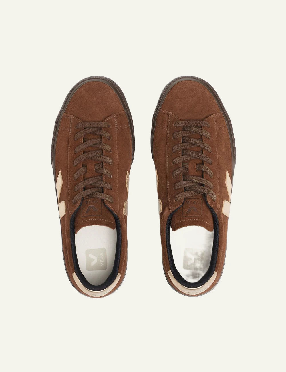 Women's Veja brown suede sneakers with metallic gold V logo top