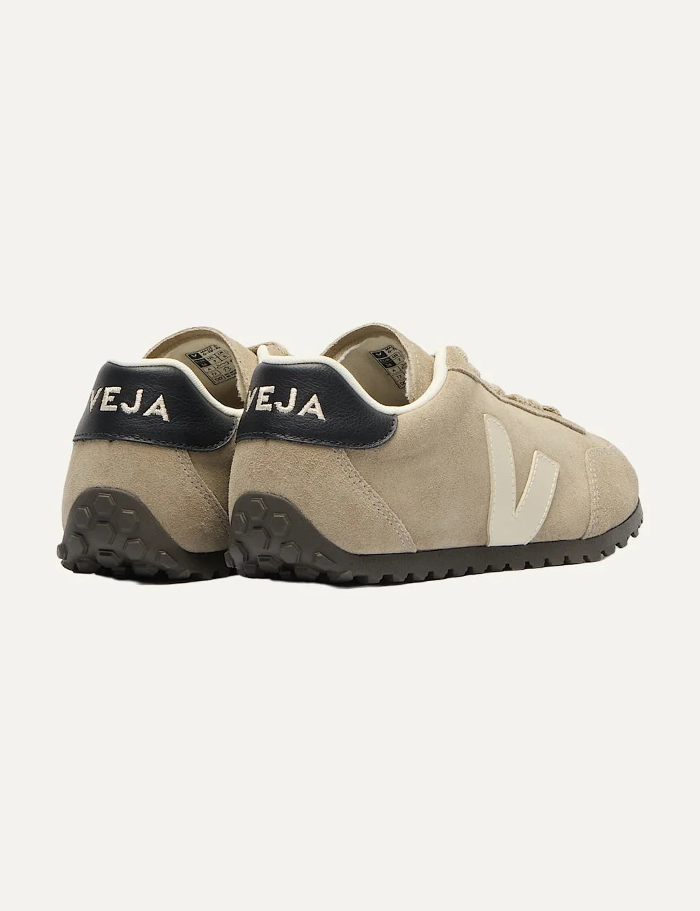 VEJA unisex GT beige suede sneakers with cream V logo and black heel detail back