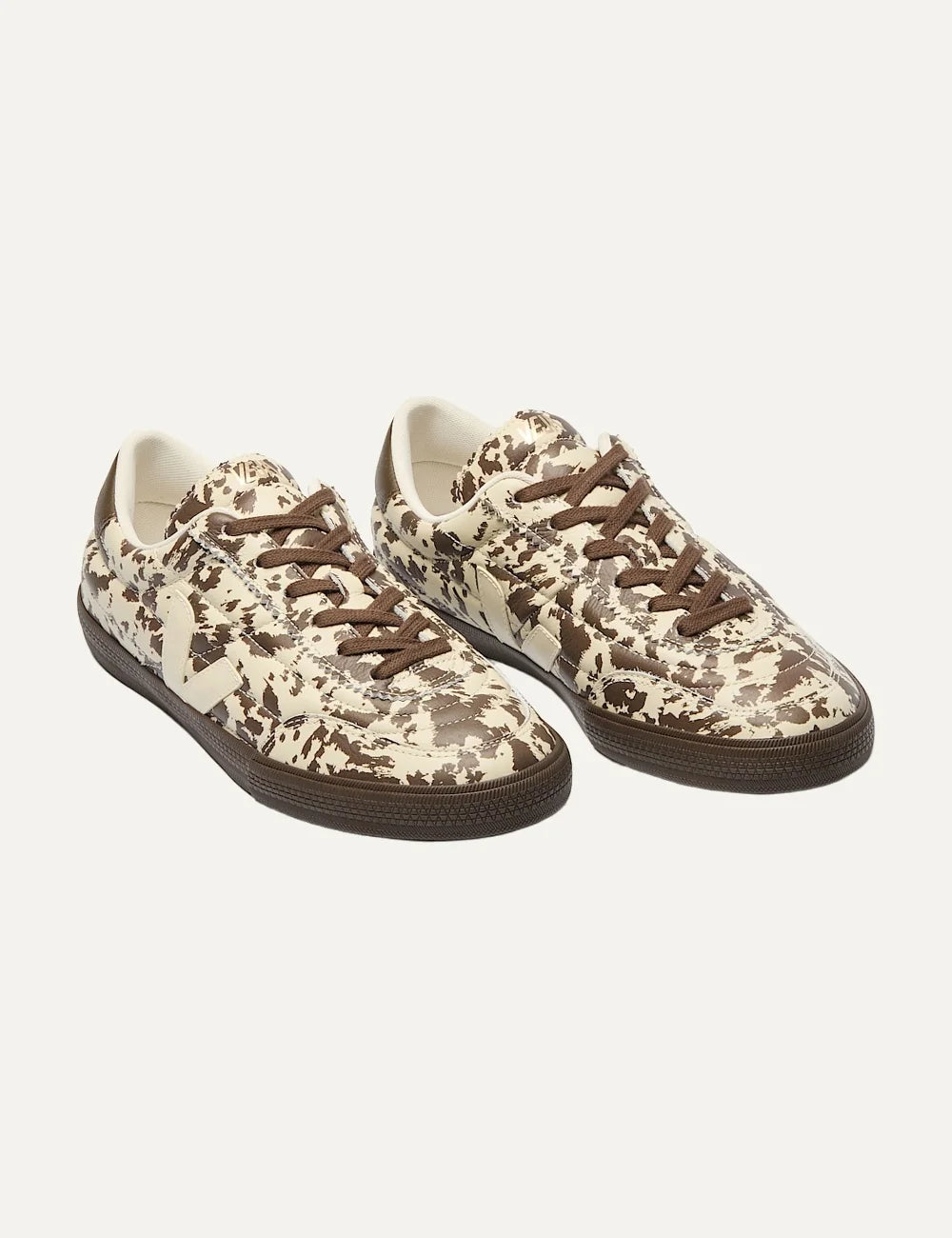 VEJA unisex Panenka leather sneakers with cream and brown animal print and brown rubber sole top
