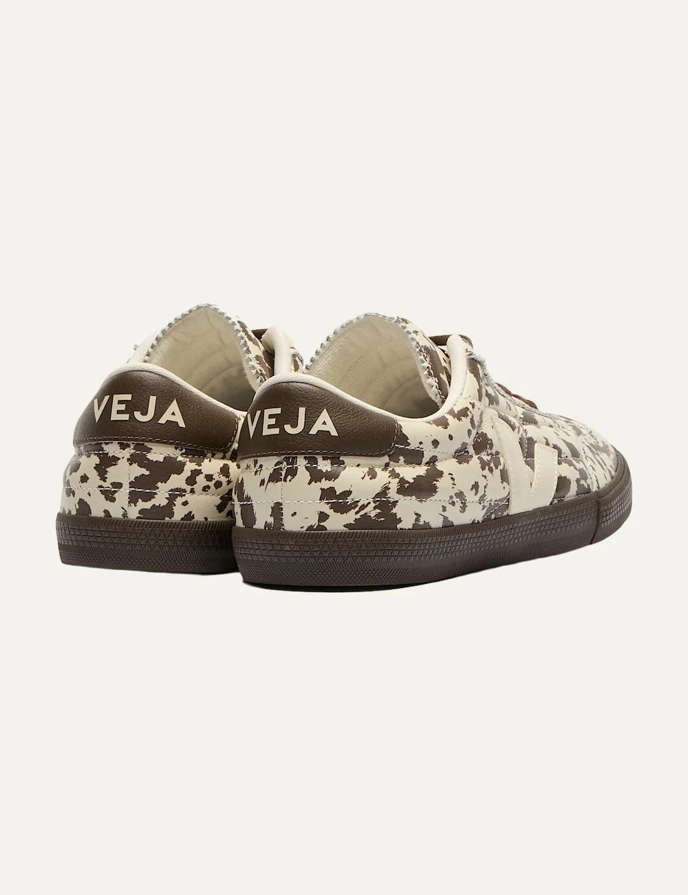 VEJA unisex Panenka leather sneakers with cream and brown animal print and brown rubber sole back