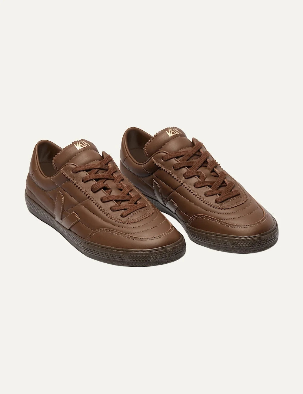 VEJA unisex Panenka Signature Leather Walnut Eagle brown leather sneakers angled