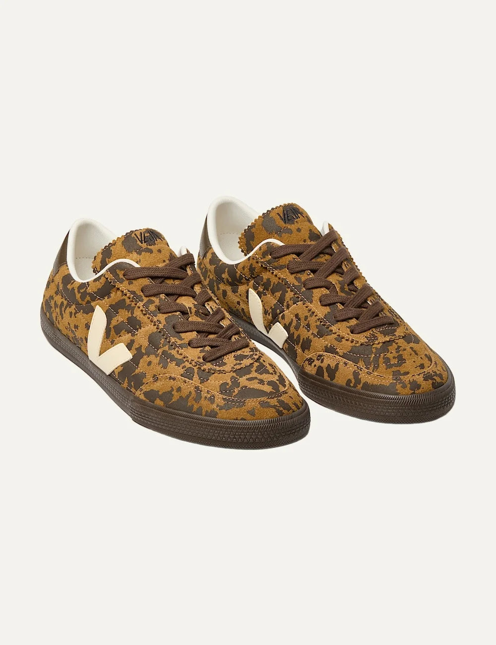 VEJA unisex Panenka suede sneakers with brown and black animal print and cream V logo top