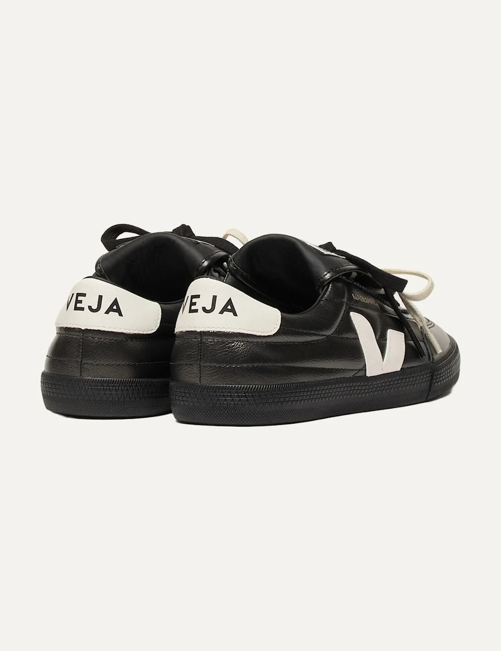 VEJA x Magliano unisex Panenka black leather sneakers with white V logo and folded tongue back