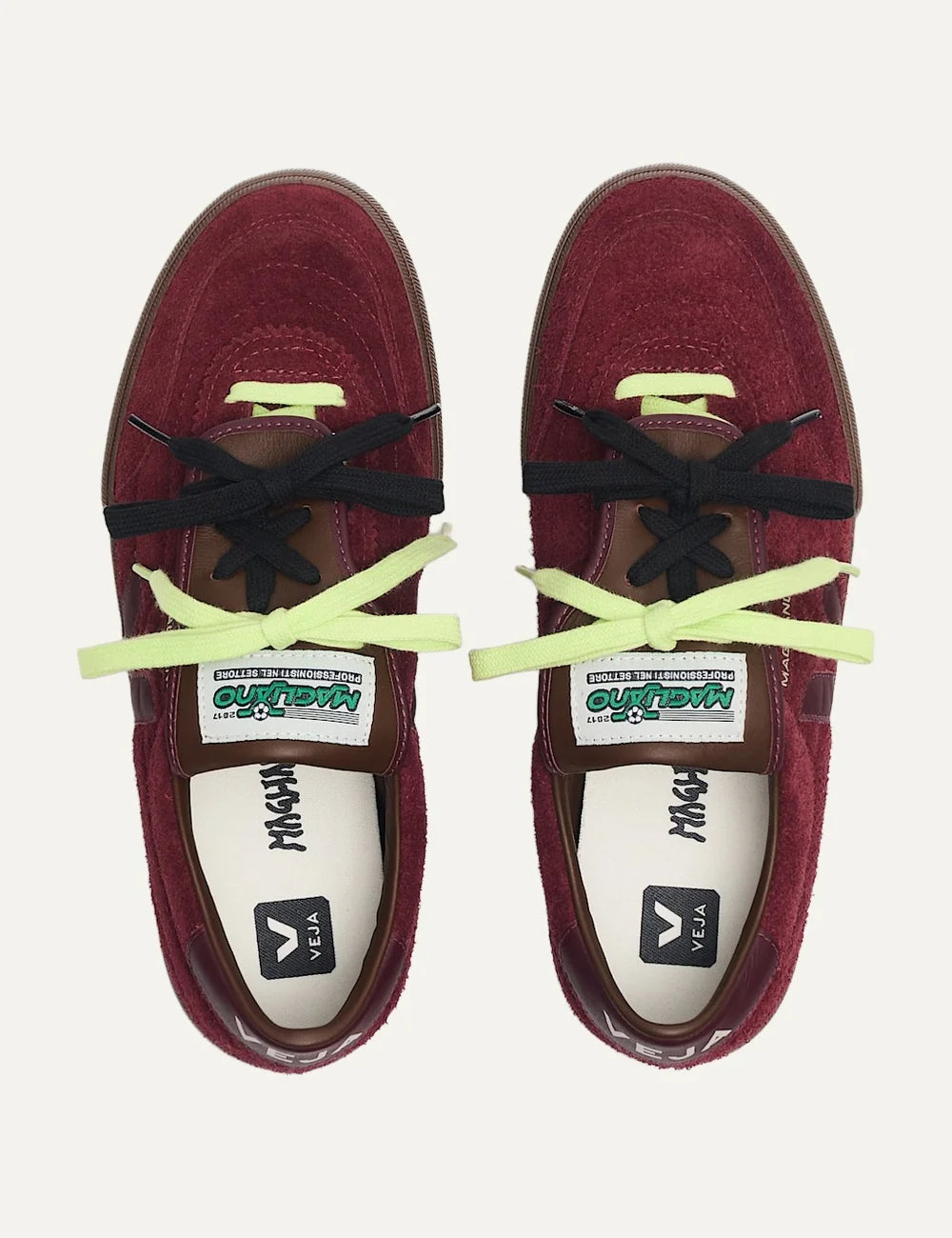 VEJA x Magliano unisex Panenka suede sneakers in burgundy with folded tongue top