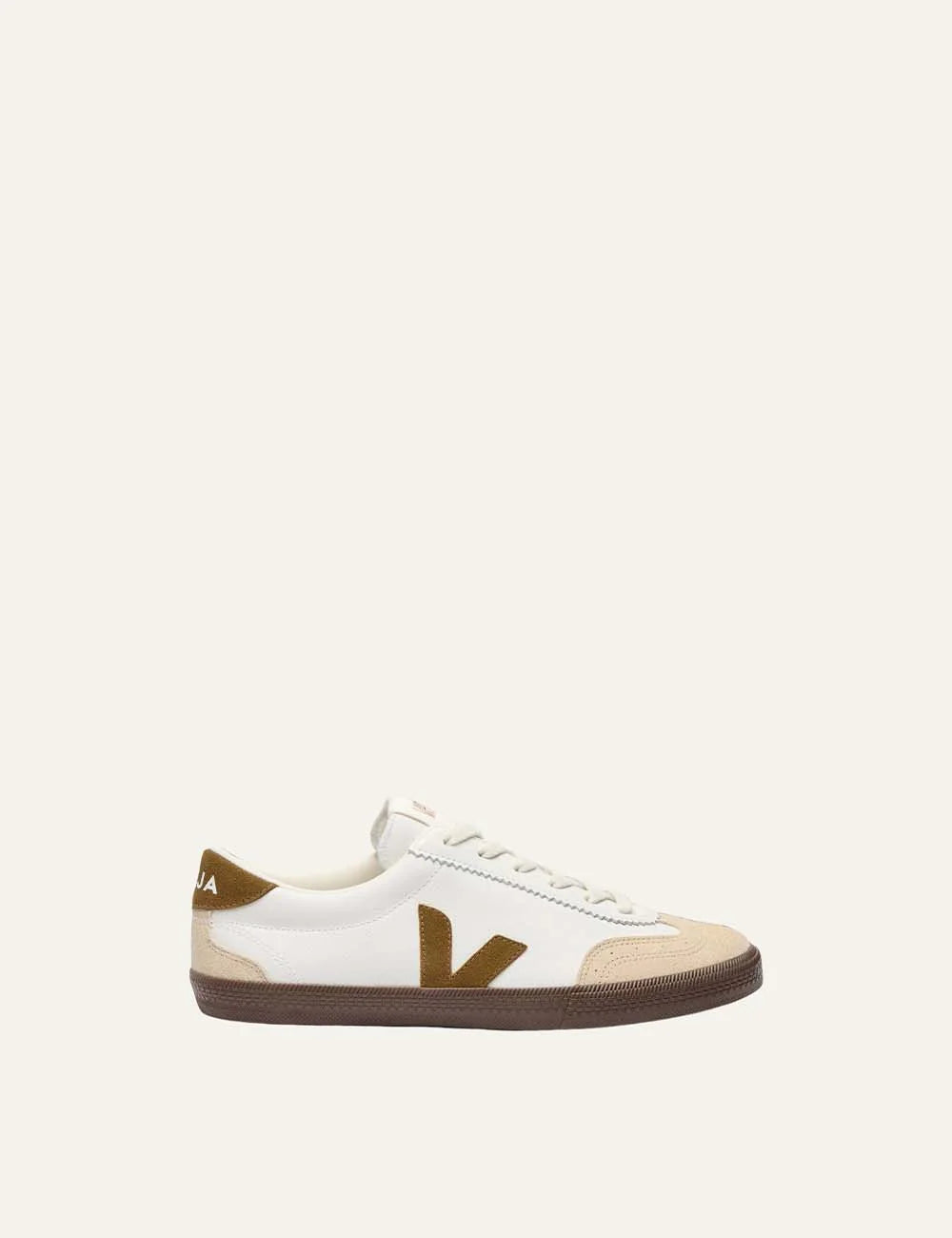 VEJA women's Volley white leather and beige suede sneakers with brown V logo and rubber sole