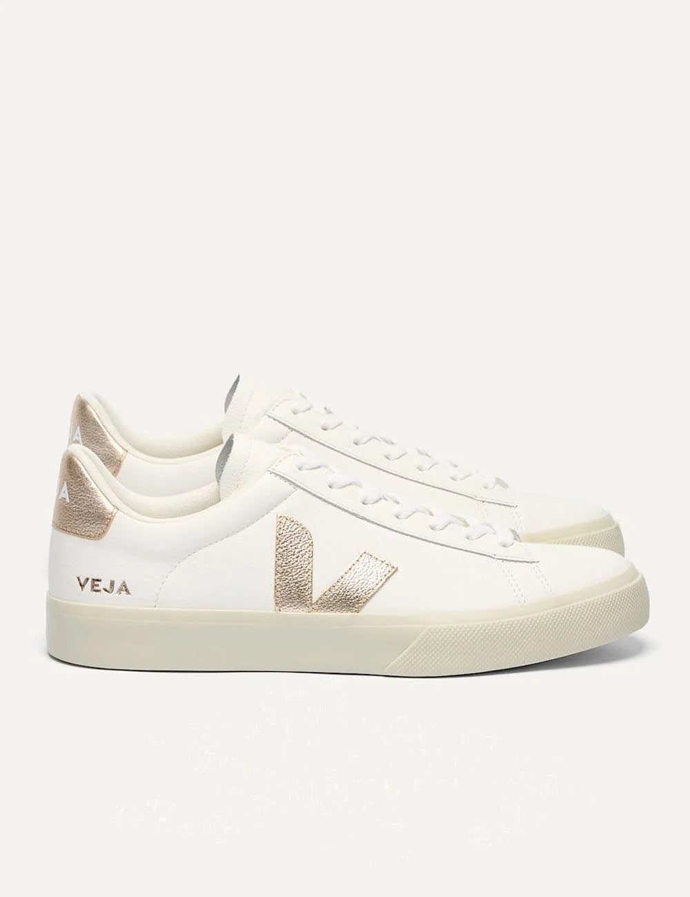 veja campo leather sneakers white gold profile view