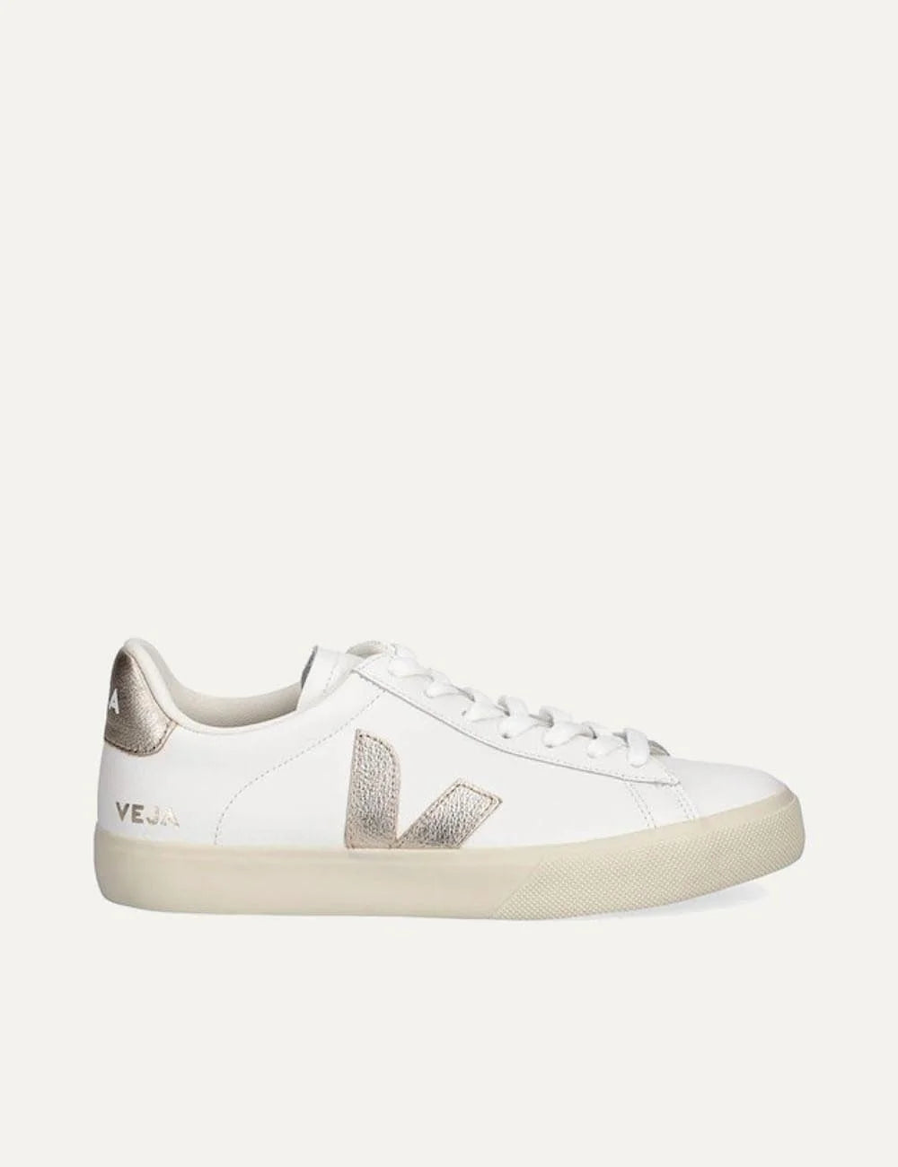 veja campo leather sneakers white gold side view