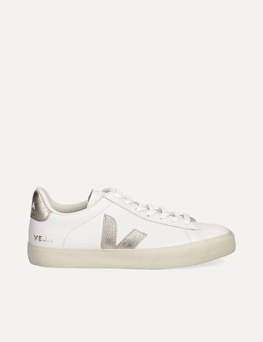 veja campo leather sneakers white gold side view