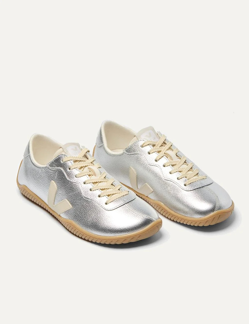 veja jitsu leather sneakers silver gum front view
