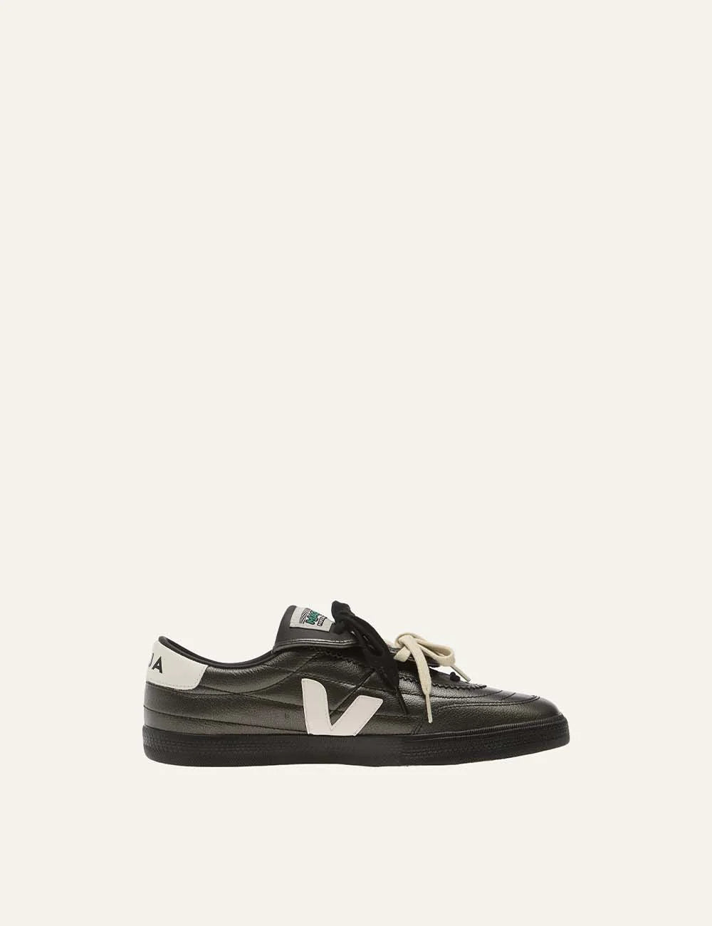 VEJA x Magliano unisex Panenka black leather sneakers with white V logo and folded tongue