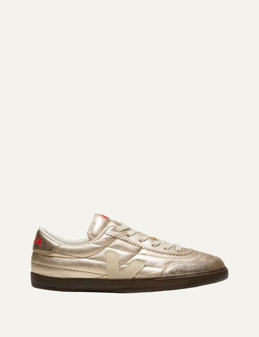 veja panenka organic leather sneakers gold with gum sole side view