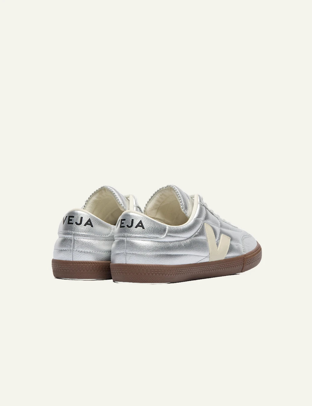 veja panenka organic leather sneakers silver with gum sole back view